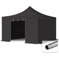 TOOLPORT 4x4 m Easy up partytent PVC, PREMIUM staal 40mm met zijwanden, zwart