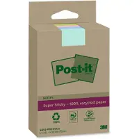 Post-It sticky notes Super Sticky Recycling Notes 4645-RSSCOL14, gelinieerd, B 102 x D 152 mm, gekleurd, PEFC papier, 12 pads, 70 vellen/pad