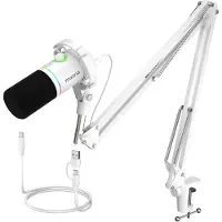 MAONO PD200XS - Wit - XLR Dynamische RGB Microfoon met Telescopische Arm (66cm!) - PC - USB-microfoon voor Streaming / Podcast / Studio / Gaming /geschikt voor PS4/5