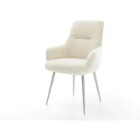 DELIFE Eetkamerstoel Zelia-Flex met armleuning teddy beige 4-poot conisch roestvrij staal pocketveer kern