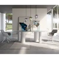 DELIFE Eettafel Edge Boot 240x120 Reliefglas Perlmutt 3D-Design Pilier metaal wit
