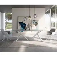 DELIFE Eettafel Edge Boot 240x120 Reliefglas Perlmutt 3D-Design Estelar rond metaal wit