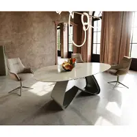 DELIFE Eettafel Edge Oval 220x120 keramiek Iris FMG Onice OroW-frame metaal effectafwerking Titan