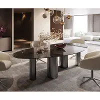 DELIFE Eettafel Edge Ovaal Keramiek Emperador Extra Lucidato Donkerbruin 280x130 Pilier Roestvrij staal Grafiet