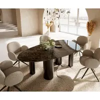 DELIFE Eettafel Edge Ovaal Keramiek Emperador Extra Lucidato Donkerbruin 220x120 Pilier Roestvrij staal Grafiet