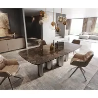DELIFE Eettafel Edge Boot Keramiek Emperador Extra Lucidato Donkerbruin 240x120 Pilier Roestvrij staal Grafiet