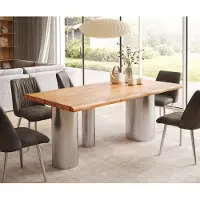 DELIFE Eettafel Edge 200x100 XL acacia natuur Troa RVS geborsteld Live-Edge