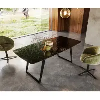 DELIFE Eettafel Edge Boot 200x100 Reliefglas zwart 3D-Design metaal schuin zwart