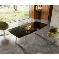 DELIFE Eettafel Edge Boot 200x100 Reliefglas zwart 3D-Design RVS Schräg