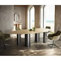 DELIFE Eetkamertafel Edge ovaal 280x130 keramiek Laminam Sabbia eiken kleur Pilier roestvrij staal grafiet