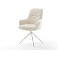 DELIFE Draaistoel Zelia-Flex met armleuning pluchen crème-wit kruisframe breed wit 360° draaibaar rocker-functie pocketveer kern
