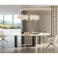 DELIFE Eetkamertafel Edge ovaal 280x130 keramiek Minas Melange wit-Beige Pilier roestvrij staal grafiet