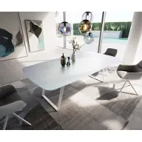 DELIFE Eetkamertafel Edge Boot 240x120 cm Reliefglas Parelmoer 3D-Design Metaal Schuin Wit