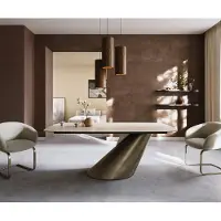 DELIFE Eettafel Edge Boot 200x100 keramiek Laminam Travertino Bianco Creme-wit Cono metaal goud