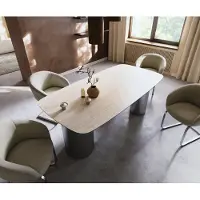 DELIFE Eettafel Edge Boot 200x100 keramiek Laminam Travertino Bianco Creme-wit Troa RVS gebürstet