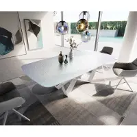 DELIFE Eetkamertafel Edge Boot 240x120 cm Reliefglas Parelmoer 3D-Design Spider Metaal Wit