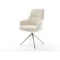 DELIFE Draaistoel Zelia-Flex met armleuning pluchen crème-wit kruisframe breed roestvrij staal 360° draaibaar rocker-functie pocketveer kern