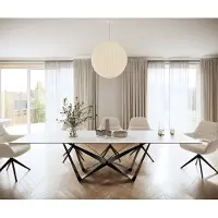DELIFE Eettafel Edge 300x100cm Laminam keramiek wit middenpoot vlak staal zwart