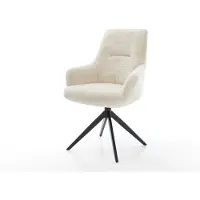DELIFE Draaistoel Zelia-Flex met armleuning pluchen crème-wit kruisframe breed zwart 360° draaibaar rocker-functie pocketveer kern