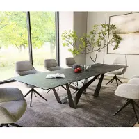 DELIFE Eettafel Edge 300x100cm Laminam keramiek grijs middenpoot vlak staal zwart