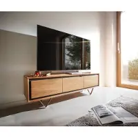 DELIFE Tv-meubel Stonegrace 145 cm acacia natuur 3 deuren steen fineer V-poot