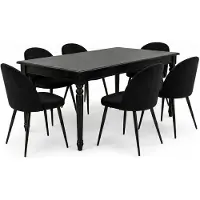 Ebuy24 Amaretta eethoek tafel zwart 6 stoelen velours zwart.