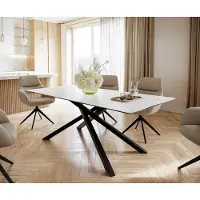 DELIFE Eettafel Edge 200x100cm Laminam keramiek wit middenpoot kruis zwart