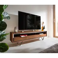 DELIFE Tv-meubel Stonegrace acacia bruin steenfineer 175 cm 3 laden 1 legplank V-poot zwart Tv-meubel