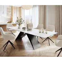 DELIFE Eettafel Edge 300x100cm Laminam keramiek wit V-middenpoot zwart