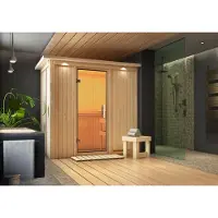 Karibu | Variado Sauna met Dakkraag | Helderglas Deur | Kachel 9 kW Externe Bediening