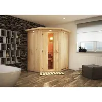Karibu Sauna, binnensauna, hoekmodel, instapmodel, oven 9 kW, , externe bediening, easy, 165x165x202 cm, met daklijst, met energiebesparende deur