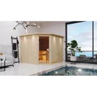 Karibu | Malin Sauna | Bronzeglas Deur | Biokachel 9 kW Externe Bediening