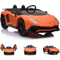 Es-toys Kindervoertuig - Elektrische auto "Lamborghini Aventador SV" - met licentie - 12V7AH, 2 motoren - 2.4GHz afstandsbediening, MP3-speler, lederen stoel + EVA-materiaal - oranje