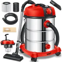 MASKO industriële stofzuiger nat-droog roestvrij staal 2300W + stopcontact | blaasfunctie | droog en nat zuigen | Push&Clean | industriële stofzuiger met en zonder zak | zakloos - Rood