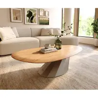 DELIFE Salontafel Edge Oval 140x75 cm Eiken Naturel ronde rand Parabi geborsteld roestvrij staal