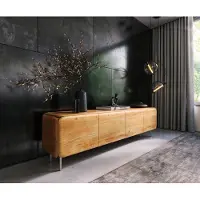 DELIFE TV-meubel Shavani 200 cm acacia natuur 4 deuren ronde voet RVS zilver