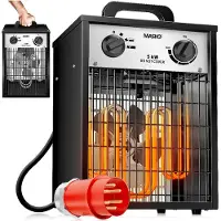 MASKO Bouwkachel 2kW - Ventilatorkachel voor Binnen- en Buiten Elektrische Kachel Keramische Werkplaatskachel Electrische Verwarming 2000 Watt - Wit
