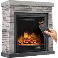 Kesser Sfeerhaard Elektrisch Haard 1800W met LED Vlammen Dimbaar - Electrische Kachel met Timer & Afstandsbediening - Elektrische Verwarming met Thermostaat - Steenmotief / Grijs