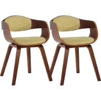 CLP Kingston Set van 2 eetkamerstoelen - Met armleuning - Stof - walnoot/lichtgroen walnoot