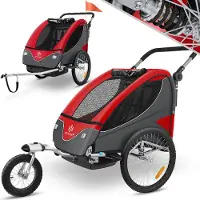 Kesser Cruiser Kinderfietskar 360° draaibaar met vering 2in1 Jogger functie Kinderfietskar + 5-puntsgordel Jogger Fietskar voor 1 tot 2 kinderen max. 40kg - Rood / Zwart
