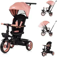 Chipolino driewieler, stadsmodel met verlichting, opvouwbaar, verstelbare zitting, mandje in roze kleur