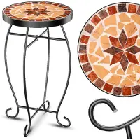 Kesser Mozaïek Tafel Bistrotafels Bloemkruk Rond 60 x 34 cm Metalen Mozaïek Bijzettafel Balkontafels Patiotafel Balkon Stenen Mozaïek Tuintafel Binnen Buiten - Asteri
