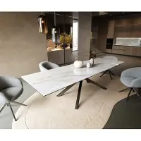 DELIFE Eettafel Edge 300x100 cm keramiek Onyx Pearl kruisframe rechthoekig roestvrij staal grafiet