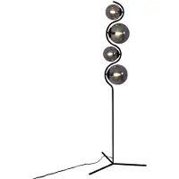 Globo Staande lamp woonkamer gerookt glas 4 vlammen slaapkamerlamp, metaal zwart, 4x E14, DxH 66 x 160 cm