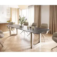 DELIFE Eettafel Edge 300x100 keramiek Laminam Nero Greco grijs roestvrij staal breed