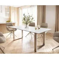 DELIFE Eettafel Edge 200x100 keramiek Laminam Statuarietto wit roestvrij staal smal