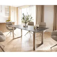 DELIFE Eettafel Edge 200x100 keramiek Laminam Nero Greco grijs roestvrij staal smal