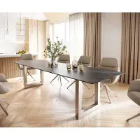 DELIFE Eettafel Edge 300x100 keramiek Laminam Noir Desir bruin roestvrij staal breed