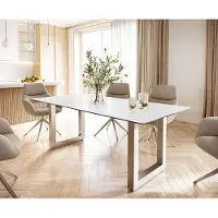 DELIFE Eettafel Edge 200x100 keramiek Laminam Statuarietto wit roestvrij staal breed