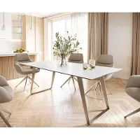DELIFE Eettafel Edge 200x100 keramiek Laminam Statuarietto wit roestvrij staal hoekig